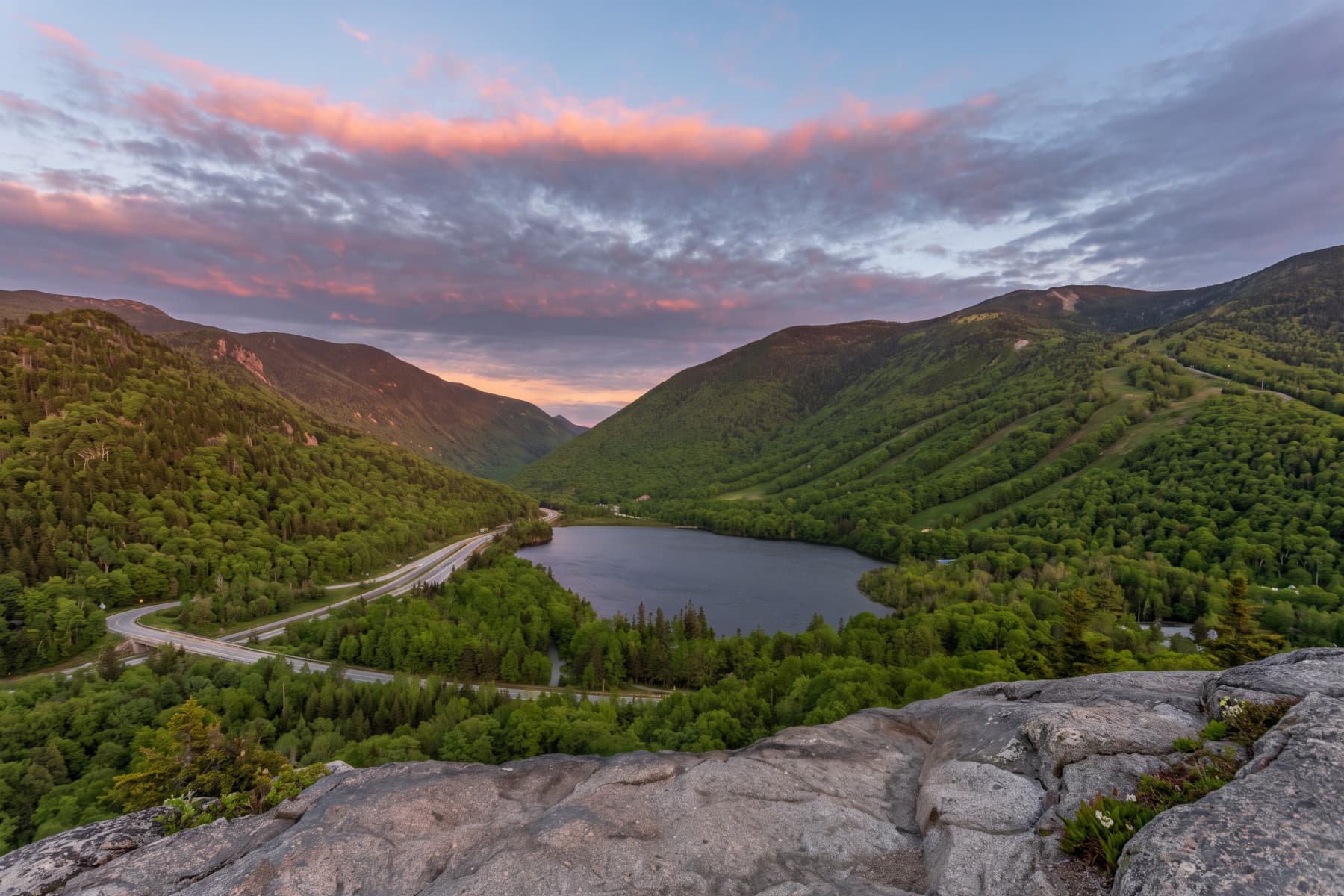 A mountain lake below a pink sunset sky, resized to 6 × 4 in landscape print
